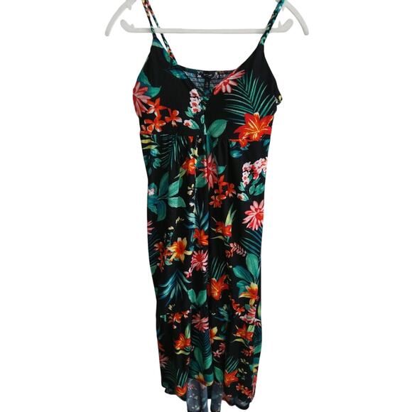 Derek Heart Dresses & Skirts - Derek Heart Hawaiian cami babydoll maxi dress sz S blk floral hi-low beachy